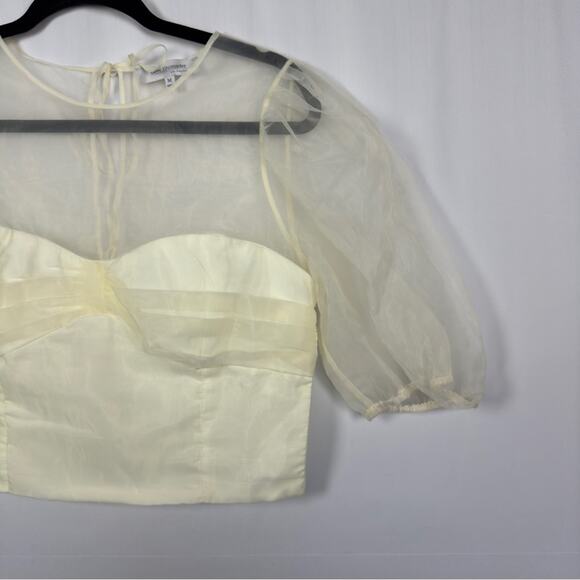 Love Encounter Los Angeles Womens Cream Sheer Puff Sleeve Blouse Size M/L - Picture 2 of 9
